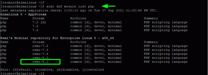 แสดงรายการโมดูล PHP ใน AlmaLinux