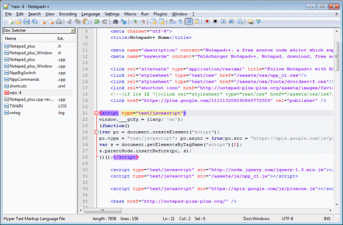 Notepad++ Editor del codice sorgente