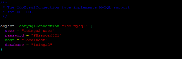 Nakonfigurujte modul Icinga2 MySQL