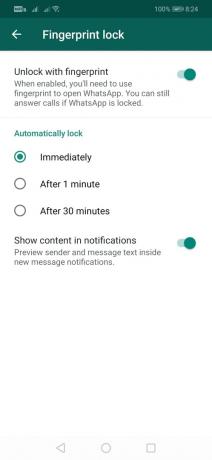 Aktiver funktionen til låsning af fingeraftryk i WhatsApp til Android